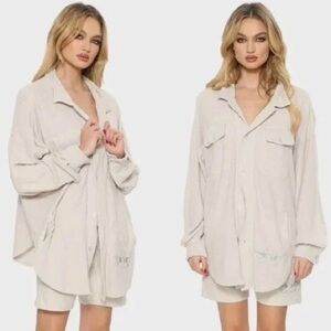 Boys Lie Oversized Light Cream Button-Front Sweatshirt